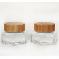 30ml Clear Small Glass Jar Glass Cosmetic Container for Cream with Wood Lid